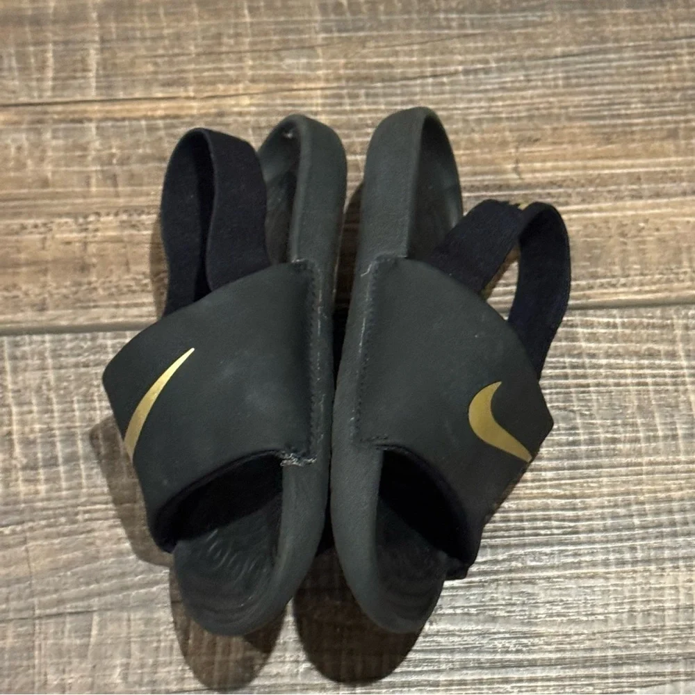 Nike Kids Kawa Slide Sandal Shoes Toddler Black Gold Size 9C